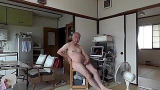 Japanese old man masturbation erect penis semen flows scene 2