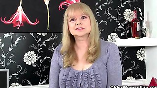 British gilf with big tits spreads her legs to masturbate