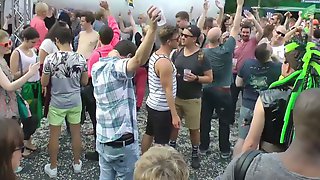 Mature German slut sucks his juicy fat dick in public