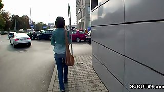 Amateur Czech teen has anal threesome sex in public