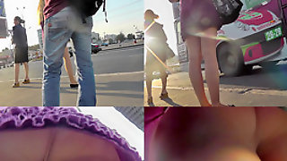 Gal with a flabby ass wears g-string in upskirt ass vid