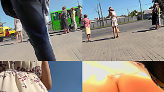 Hot skinny ass upskirt video of a blonde in public