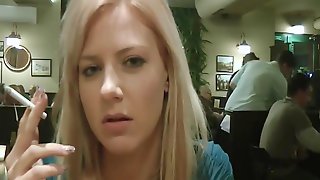 Crazy bonde whore fucked in public WC room in some bar