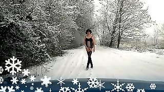 Trans Sissy Slut - Winter Outdoor Flash