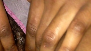 Rubbing her Hairy Black pussy with my dick in the car..