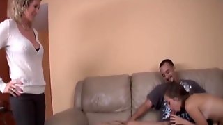 Sexy teeen and step-mom blowjob