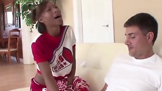 Ebony cheerleader fucks and sucks her angry coach