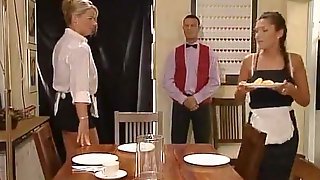Two hot maids fucked on the table