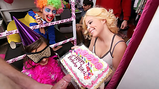 For these filthy silly chicks Birthday party means orgy