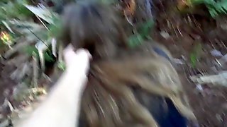 Cute chubby amateur blowjob and and creampie in the woods