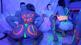 Dare Dorm Glow Party with amateur coeds humping in ultralight