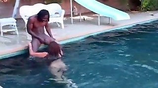 Slut sucks pool boys cock