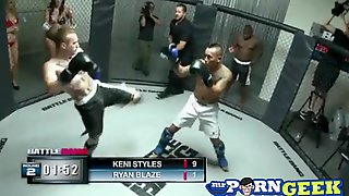 Hot blonde awards strong fighter with blowjob and hardcore fuck