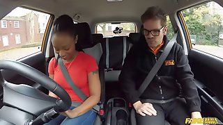 Ebony teen with big and saggy tits fucked in car