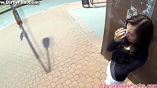 Boy with cam picked up young chick and made her suck in street