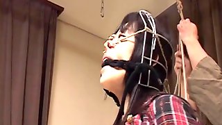 Subtitled bizarre CMNF Japanese nose hook BDSM spanking