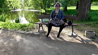 Hairy mature flashing in the park