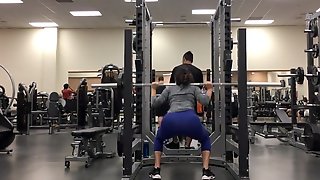 Pawg doing squats tight blue leggings