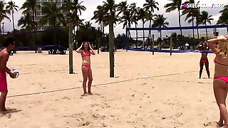 Beach volleyball turns to horny groupsex