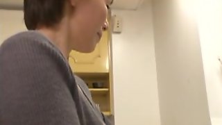 Japanese milf seduces a young man and blows his h