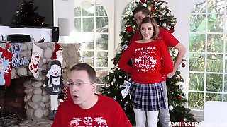 Gorgeous teen Riley Mae surprises her stepbrother with Christmas fuck