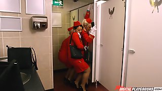 Charming stewardess Luna Corazon sucks dick and fucks in bathroom