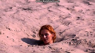 Ginger Chubby Girl Falls In The Sand And Takes All Clothes Off