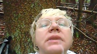 Granny in Woods Gets Facial with Glasses On