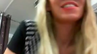 Italian blonde big boobs masturbe at her shop