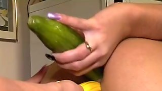 Mature lesbians use cucumber and corn to stuff their holes