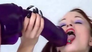 I am Pierced goth babe with pussy piercings Huge dildo play