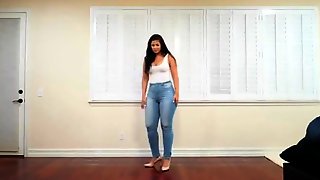 Big ass latina trying on jeans   shorts