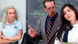 Schoolgirl gets dicked on the teacher desk b4 upside down blowjob