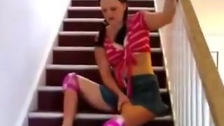 Paraplegic woman climbing stairs