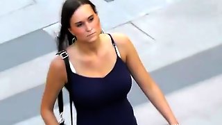 Busty teen walking big boobs jiggling