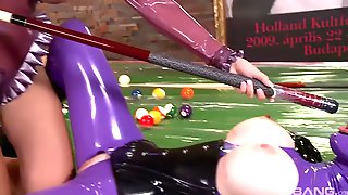 Crazy ass lesbians in latex bodysuits latex and black toy their cunts
