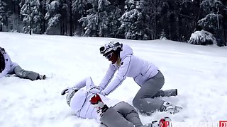 Two naughty skiers make hot sex in a very cold place