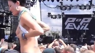 Foxy chicks enjoy flashing the rock concert audiences with tits and get groped by strangers
