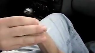 Driving the car and handling his cock