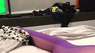 Sexy Purple Bodystocking Cumshot