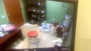 Desperate employee takes a pee in the supply room