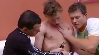 Junior gay dude double penetrated in hot threesome
