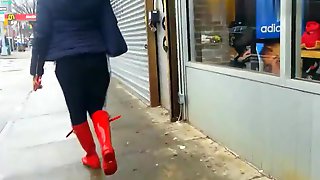 Sexy red boots walk