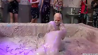 Crazy mud wrestling lesbian porn clip