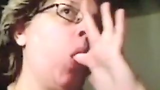 Granny eats cum on webcam