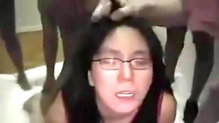 Asian wife destroyed by many black cocks