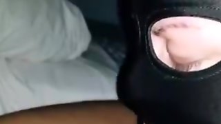 White girl sucking bbc in mask