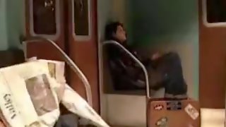 Homeless man fucking college girl in train