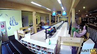 Agent gives cash to cuckold for fucking Czech brunette in bowling room