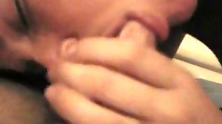 My horny wife gives me a quick blowjob and takes cum down her throat